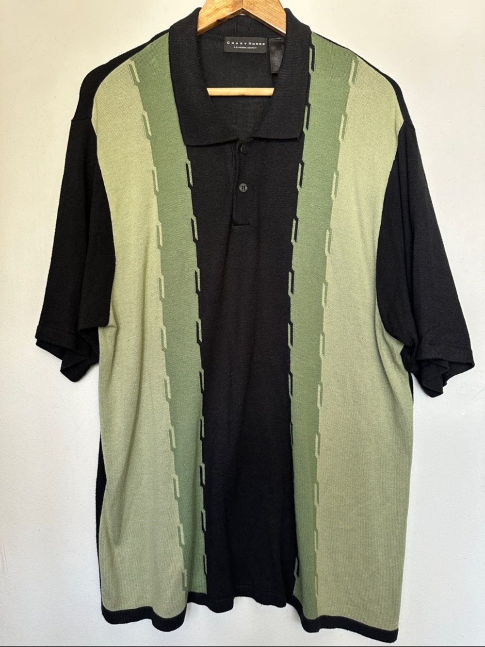 Gary Fisher Black and Olive Green Vertical-Stripe Polo